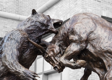 Bronze Bull and Bear Statue Outside of Stifel Headquarters